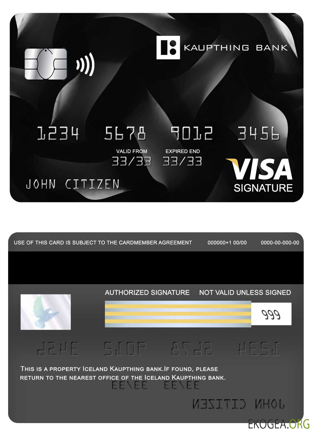 Carte de signature de visa bancaire Islande Kaupthing